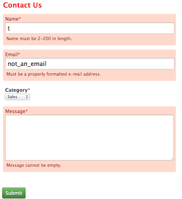 CakePHP Contact Form View with Errors
