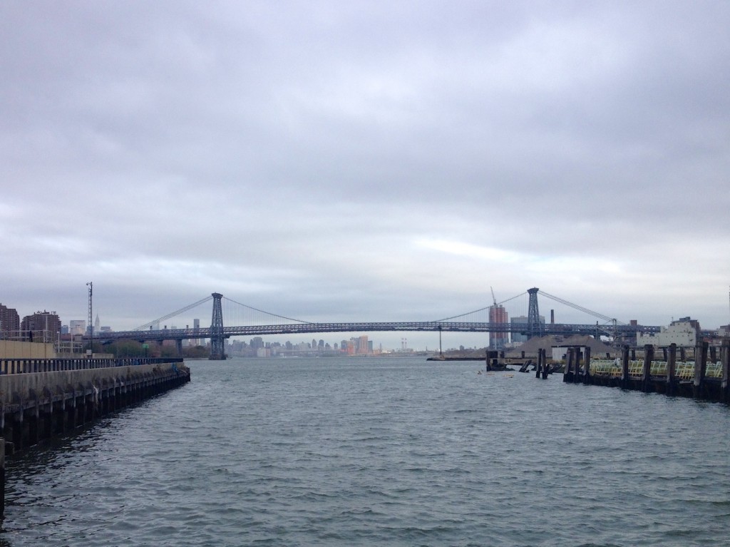 View of the Williamsburg Bridge from the Duggal Navy Yard, Brooklyn.
