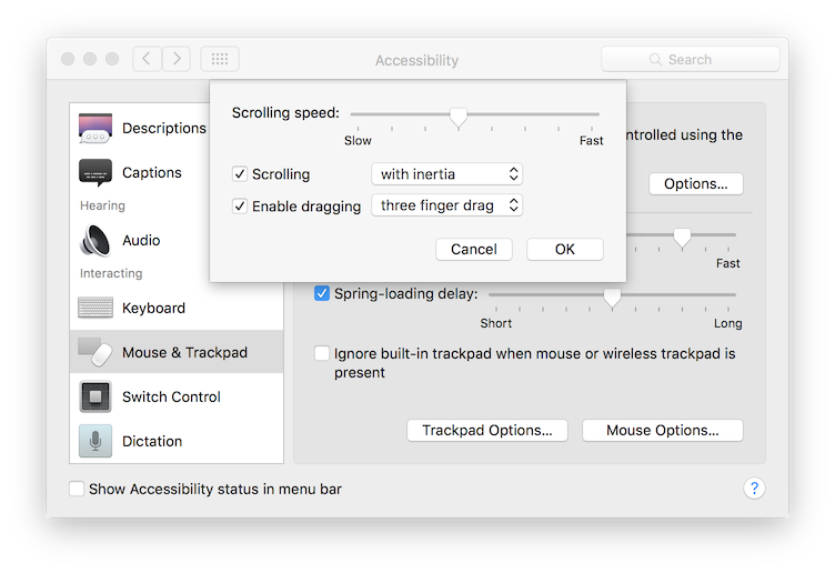 Enable Three Finger Drag under Accessibility